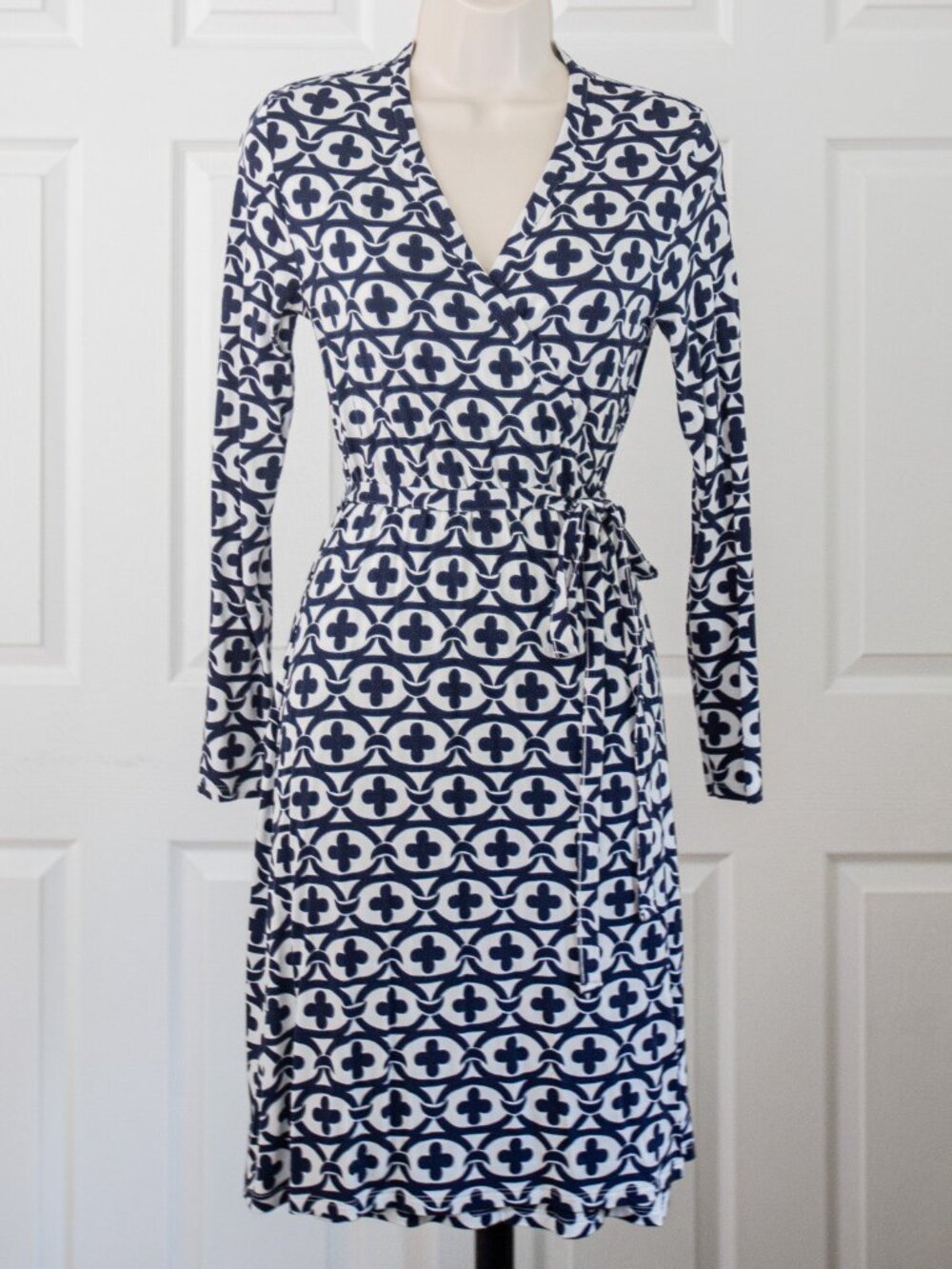 Boden Navy & White Long Sleeve Wrap Dress